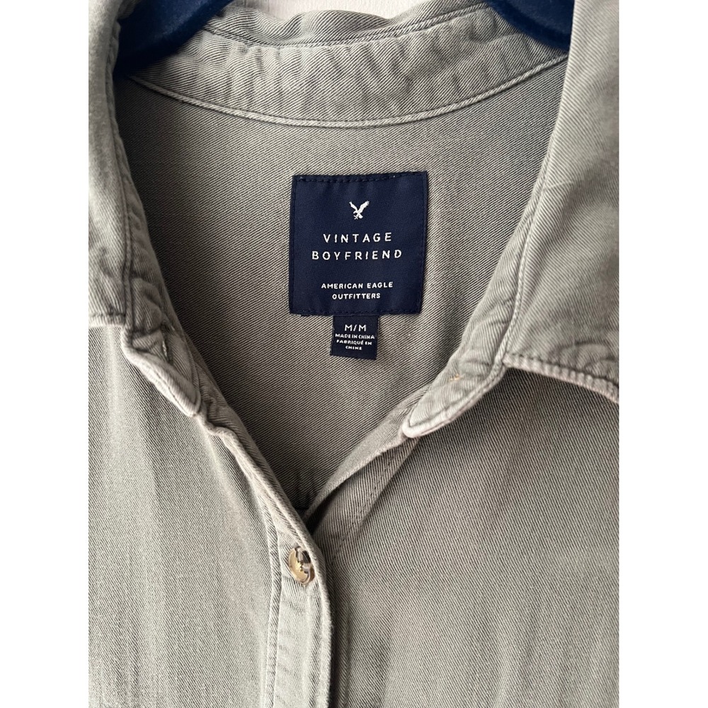 American Eagle Vintage Boyfriend Shirt Olive Green Viscose Button Down M 42x27 - Picture 2 of 8